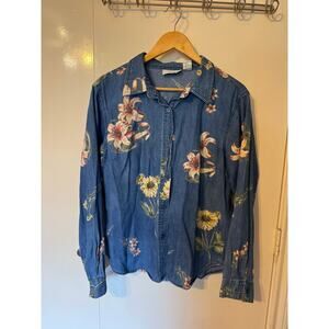 Vintage 90s Floral Denim Button Down XL
